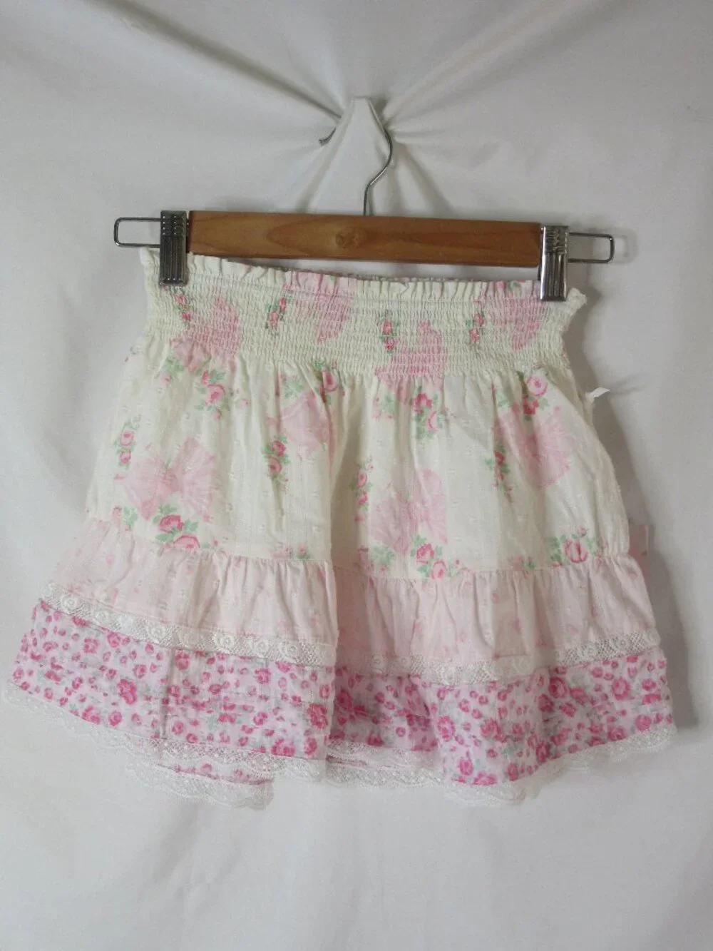 LoveShackFancy Girl's Mini Skirt Short Pink Floral Bows Lace Clara Size 8 NWT
